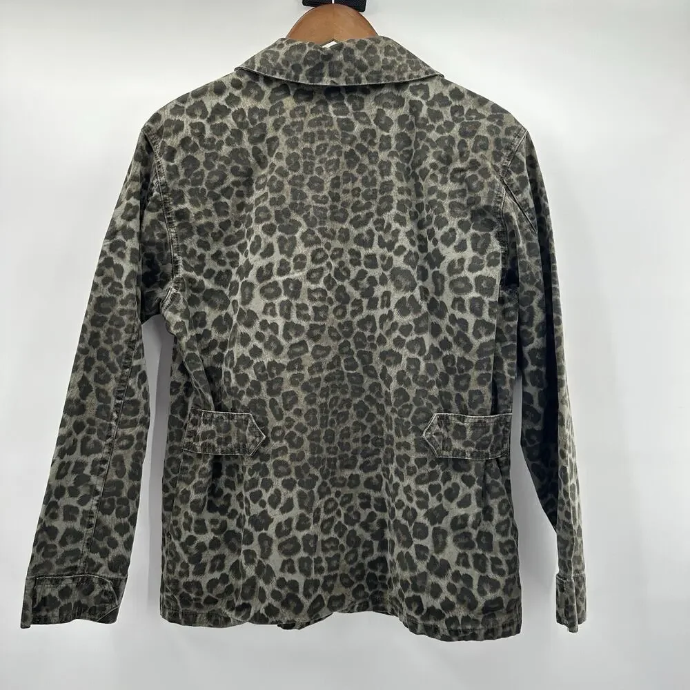 Good American Jacket Womens Medium‎ Green Utility Leopard Pockets Snap Boxy - Picture 4 of 11